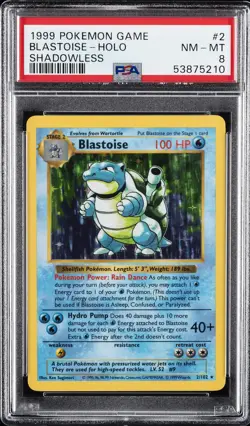 1999 POKEMON BASE SET SHADOWLESS #2 BLASTOISE-HOLO PSA 8 - Image 1