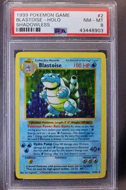 1999 Pokemon Base Set Shadowless BLASTOISE -Holo #2/102, PSA 8 - Image 1