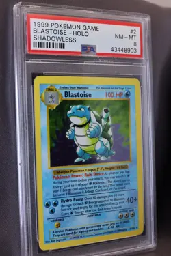 1999 Pokemon Base Set Shadowless BLASTOISE -Holo #2/102, PSA 8 - Image 3