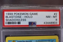 1999 Pokemon Base Set Shadowless BLASTOISE -Holo #2/102, PSA 8 - Image 4