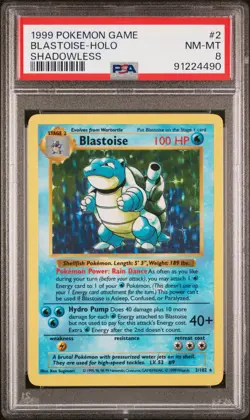 1999 POKEMON BASE SET SHADOWLESS #2 BLASTOISE-HOLO PSA 8 - Image 1