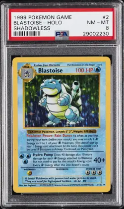 1999 POKEMON BASE SET SHADOWLESS #2 BLASTOISE-HOLO PSA 8 - Image 1