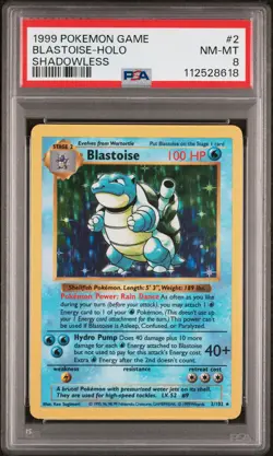 1999 POKEMON BASE SET SHADOWLESS #2 BLASTOISE-HOLO PSA 8 - Image 1