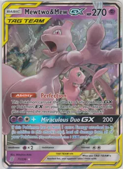 Heavily Played, English Pokemon Holo Mewtwo & Mew Tag Team GX - 71/236 - Ultra R - Image 1