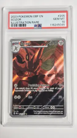 Pokemon 2023 Obsidian Flames Scizor 205/197 IR TCG Holo Card PSA 10 GEM MINT - Image 1