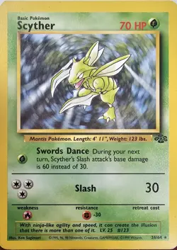 Pokemon Scyther 26/64 Jungle Unlimited Non-Holo Card 1999 Vintage - Image 1