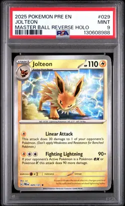 2025 POKEMON PRE EN-PRISMATIC EVOLUTIONS MASTER BALL REVERSE HOLO JOLTEON PSA 9 - Image 1