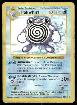 Pokemon Tcg Poliwhirl [Shadowless] #38 Pokemon Base Set MP - Image 1