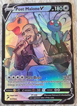 ART CARD TCG Pokemon x Music Post Malone V Posty Dragonite Illustration TEXTURED - Image 1