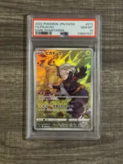 2022 POKEMON JPN SWORD & SHIELD DARK PHANTASMA #073 FULL ART PIKACHU PSA 10 - Image 1