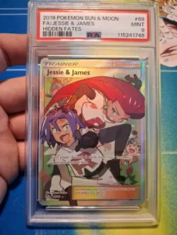 2019 Pokemon Sun & Moon Hidden Fates #68 FA/Jessie and James PSA 9 MINT - Image 1