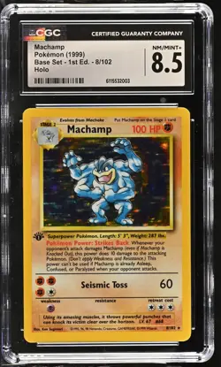 CGC 8.5 Machamp 1999 Base Set 1st Edition 8/102 Holo Pokemon Card - Image 1