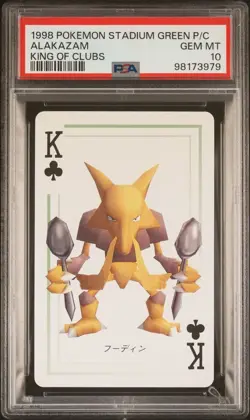 PSA 10 GEM MINT Alakazam Pokemon Stadium Green Playing Card King Of Clubs 1998 - Image 1