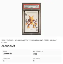 PSA 10 GEM MINT Alakazam Pokemon Stadium Green Playing Card King Of Clubs 1998 - Image 2