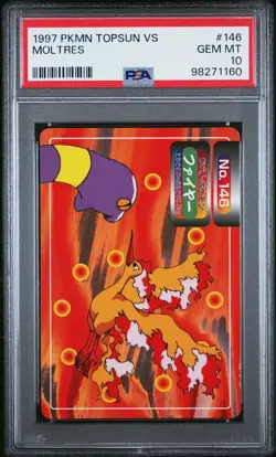 PSA 10 GEM MINT Moltres Vs. Ekans 146 Topsun Carddass Pokemon TCG 1997 POP 2 - Image 1