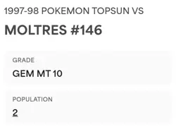 PSA 10 GEM MINT Moltres Vs. Ekans 146 Topsun Carddass Pokemon TCG 1997 POP 2 - Image 2