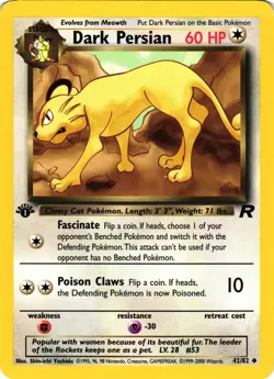 Pokemon TCG Dark Persian 42/82 1st Edition Team Rocket LP - Image 1