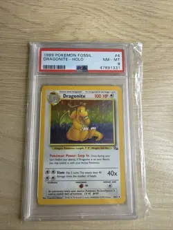 PSA 8 Dragonite Holo #4 Fossil Pokemon TCG 1999 - Image 1