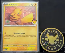 Pikachu 051/162 Stamped 2026 Pokemon Day 30 Promo TCG With Coin - 1 SWIRL - NM - Image 1