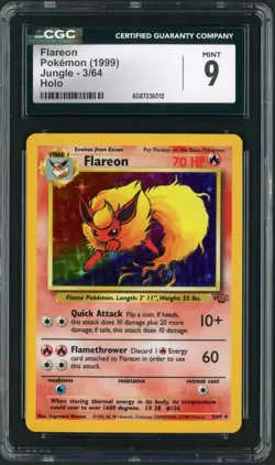 1999 Pokemon Jungle Flareon Unlimited Holo Rare 3/64 CGC Mint 9 - Image 1