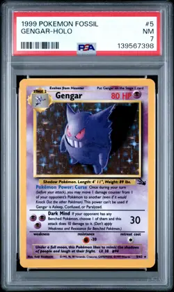 1999 POKEMON FOSSIL #5 GENGAR-HOLO PSA 7 - Image 1
