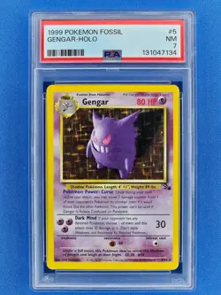 1999 Pokemon Fossil #5 Gengar Holo Unlimited PSA 7 - Image 1