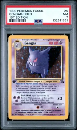 1999 POKEMON FOSSIL 1ST EDITION #5 GENGAR-HOLO PSA 7 - Image 1