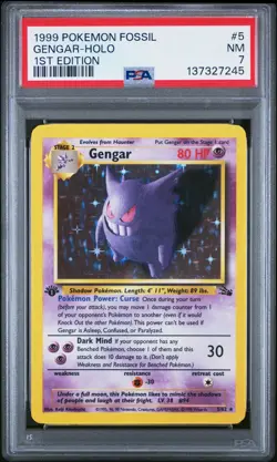 1999 POKEMON FOSSIL 1ST EDITION #5 GENGAR-HOLO PSA 7 - Image 1