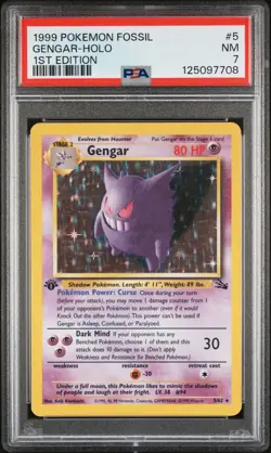 1999 POKEMON FOSSIL 1ST EDITION #5 GENGAR-HOLO PSA 7 - Image 1
