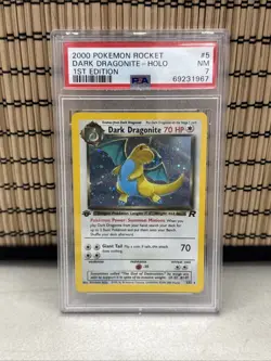 2000 Pokemon 1st Edition Dark Dragonite Holo Rare Team Rocket 5/82 - PSA 7 NM - Image 1