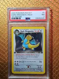 2000 Pokemon 1st Edition Dark Dragonite Holo Rare Team Rocket 5/82 - PSA 7 NM - Image 1