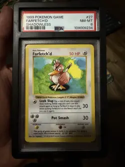 1999 Pokemon Base Set Shadowless Farfetch'd #27 PSA 8 - Image 1