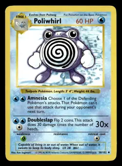Poliwhirl Uncommon Unlimited Base Set (Shadowless) 038/102 MP Pokemon TCG - Image 1