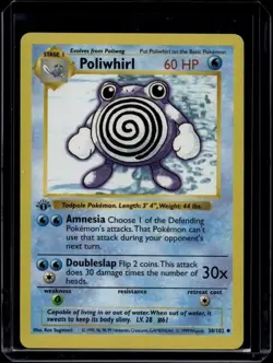 Pokemon TCG Poliwhirl 38/102 Base Set Shadowless 1st Edition LP - Image 1