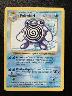 Poliwhirl Shadowless Base Set Pokemon TCG 38/102 Unlimited Uncommon HP - Image 1