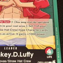 MONKEY D LUFFY OP01-003 ROMANCE DAWN ONE PIECE CARD GAME (PRE-ERRATA, NM) - Image 2