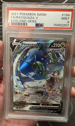 Pokemon Rayquaza V Full Art Holo Ultra Rare SWSH07 Evolving Skies #194 PSA 9 - Image 3