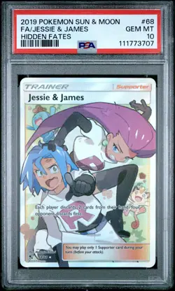 2019 POKEMON SUN & MOON HIDDEN FATES #68 FULL ART/JESSIE & JAMES PSA 10 - Image 1
