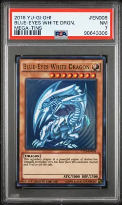2016 YU-GI-OH! MEGA-TINS #EN008 BLUE-EYES WHITE DRAGON PSA 7 - Image 1
