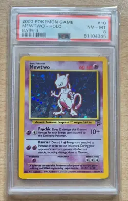 Base Set 2 Mewtwo Holo (PSA 8) 10/130 Pokemon Card WOTC 1999 - Image 1