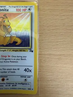 Dragonite 4/62 Fossil Holo Rare Pokemon Card - Original WOTC - Un-Graded - LP - Image 3