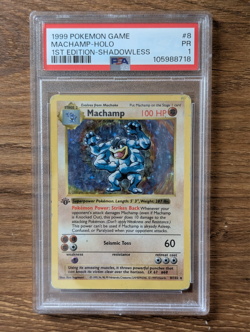 1999 Pokemon Base Game 1st Edition PSA 1 Machamp Holo Shadowless #8 Poor PR - Image 1