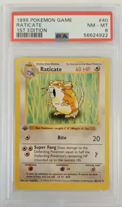 1999 Pokemon Game 1st Edition Raticate #40 PSA 8 - Image 1