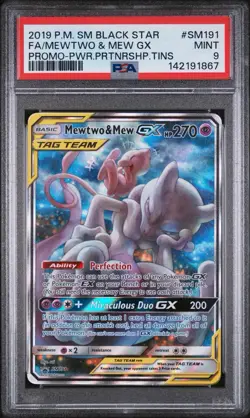 Pokemon TCG Mewtwo & Mew GX SM191 Sm Holo PSA 9 - Image 1