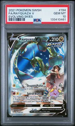 PSA GEM MT 10 Rayquaza V alt Art 194/203 SWSH07 Evolving Skies Holo 2021 Pokemon - Image 1