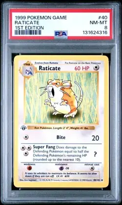 Base Set 1st Edition RATICATE #40/102 PSA 8 1999 Pokemon Card Game - Image 1