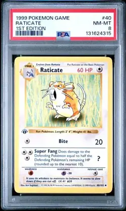 Base Set 1st Edition RATICATE #40/102 PSA 8 1999 Pokemon Card Game - Image 1