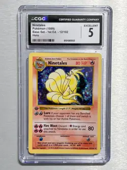 CGC 5 Shadowless 1st Edition Ninetales Base Set Holo 12/102 Pokemon Card 1999 - Image 1