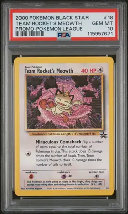 2000 POKEMON PROMO BLACK STAR POKEMON LEAGUE #18 TEAM ROCKET'S MEOWTH PSA 10 - Image 1