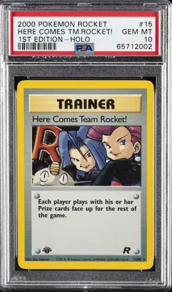 2000 POKEMON ROCKET 1ST ED #15 HERE COMES TEAM ROCKET!-HOLO PSA 10 - Image 1